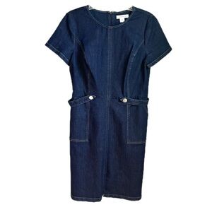 Liz Claiborne Women's size 10 Dark Wash Denim Crew Neck Short Sleeve Midi Dress
